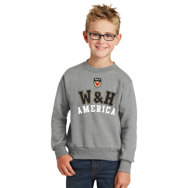 W&H America Youth Core Fleece Crewneck Sweatshirt - Athletic Heather WHA-PC90YAH