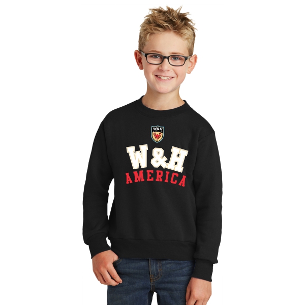 W&H America Youth Core Fleece Crewneck Sweatshirt - Black WHA-PC90YBK